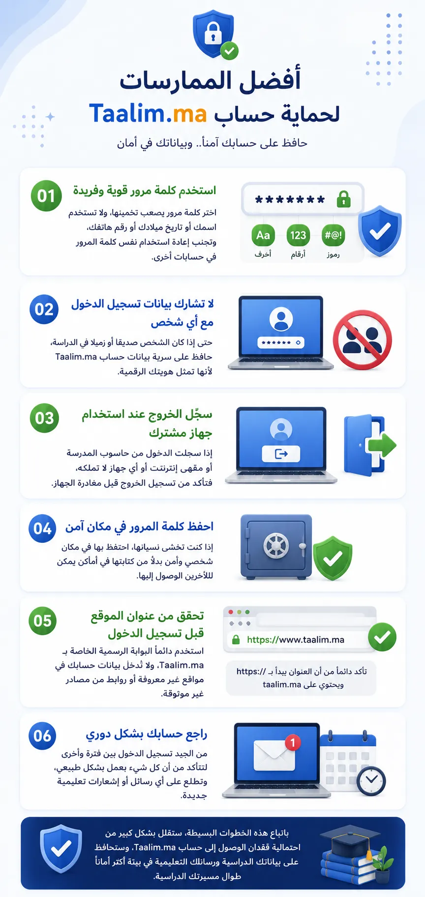 أفضل الممارسات لحماية حساب Taalim.ma