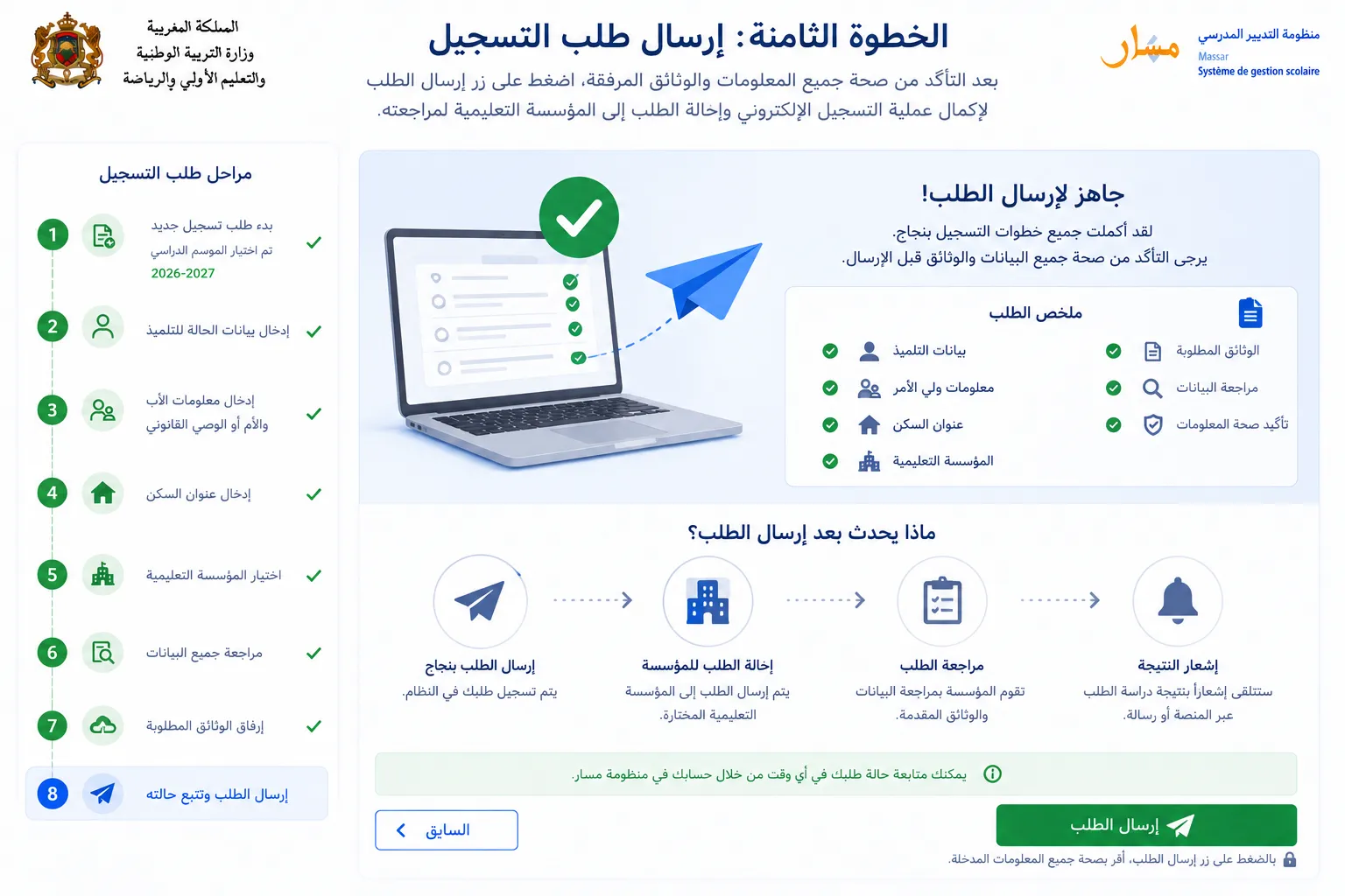الخطوة الثامنة: إرسال طلب التسجيل