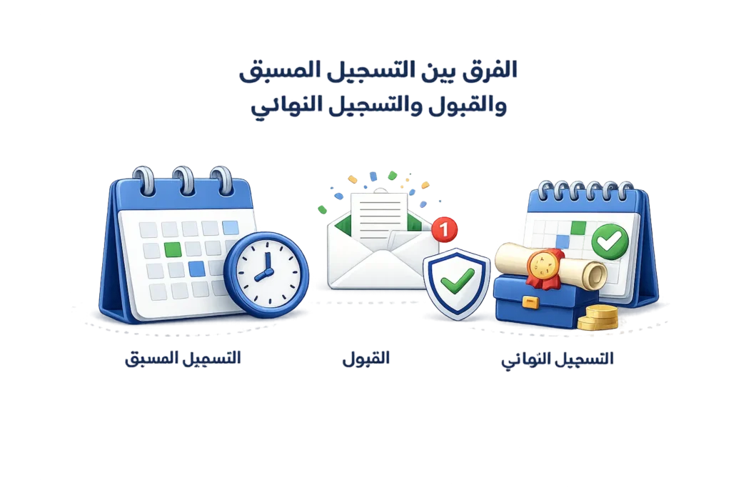 الفرق بين التسجيل المسبق والقبول والتسجيل النهائي