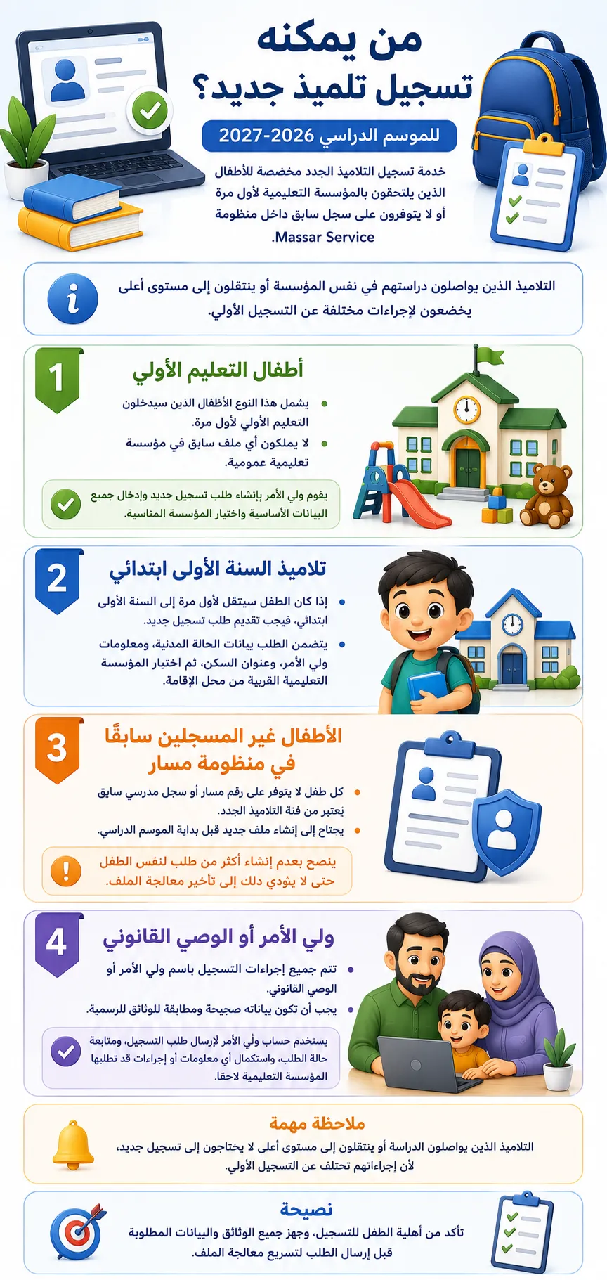 من يمكنه تسجيل تلميذ جديد للموسم الدراسي 2026-2027؟